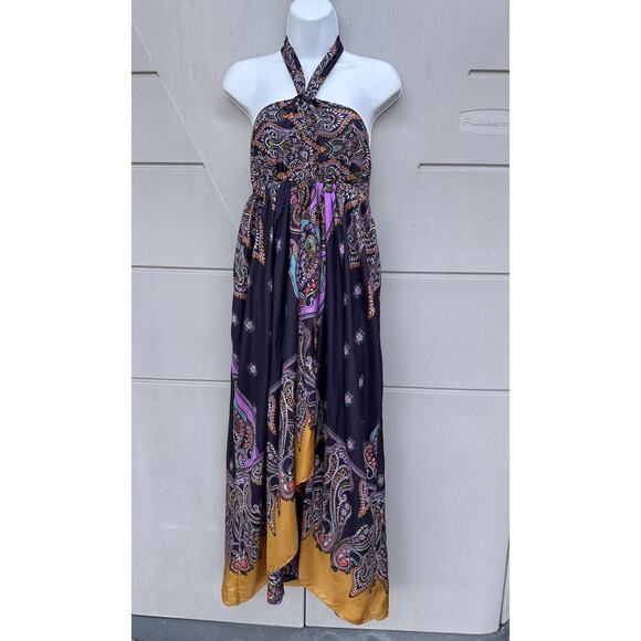 Express Y2K Silk Paisley Halter Neck Handkerchief Maxi Dress Sz 2 Boho Resort - Picture 12 of 16